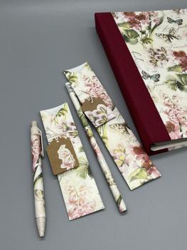 Bleistift Kugelschreiber Geschenkset Blumen Schmetterlinge rot